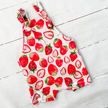 Load image into Gallery viewer, Strawberry Knotted Shortie Overalls
